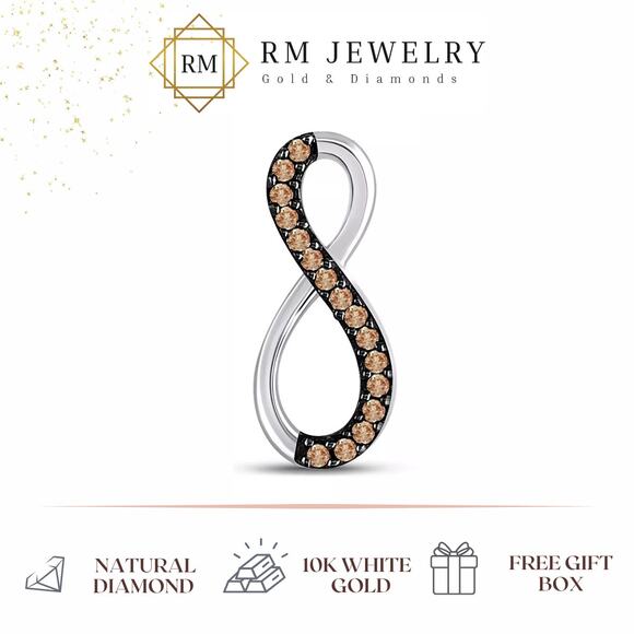 Chocolate Diamond Infinity Charm Pendant 10k White Gold - Picture 2 of 5